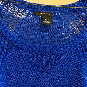 Beautiful S DKNY Low/High, long royal blue sweater w/ tiny blue sequins sewn in.